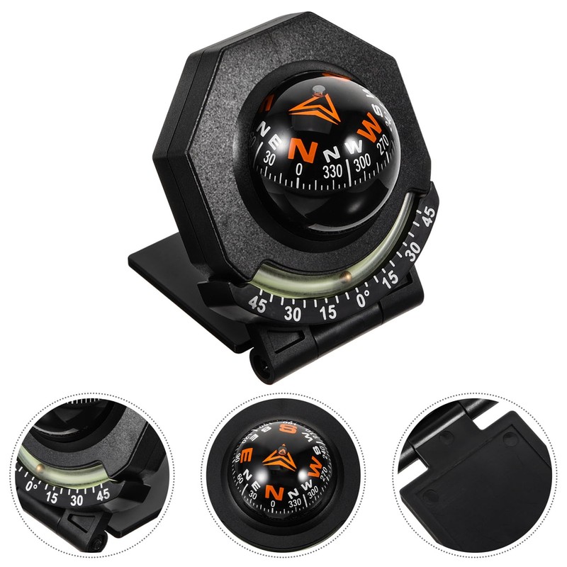 Yardwe Car Decoration Car Dash Compass Abs Black Car Compass
