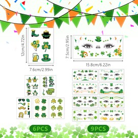 ARTGUTS 15pcs St. Patrick's Day Tattoos, Temporary Clover Face & Body Tattoos, St Patricks Day Costume Party, Glitter Tattoo Stickers for Adults & Children, Irish Decorative Accessories