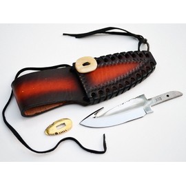 Knife Making 4" Blank Blade Guthook w/ Brass Guard and Custom Leather Sheath