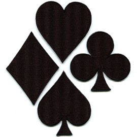 Lot of 4 Playing Cards Black Suit Diamonds Spades Poker Las Vegas Gaming Embroidered Appliques Iron-on Patches New