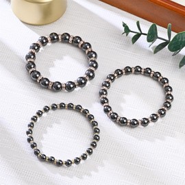 Magnetic Hematite Bracelet，Women's Magnetic Bracelet Comes with Crystal Sparkle Rhinestones，Eliminate Static Electricity, (Rose Gold Circle,8MM)