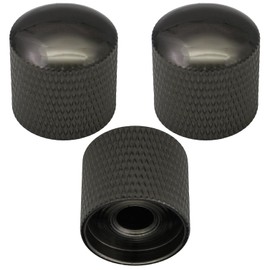 Pack of 3 6mm Round Hole Metal Domed Top Knurled Guitar Tone/Volume Control Knob (Black)