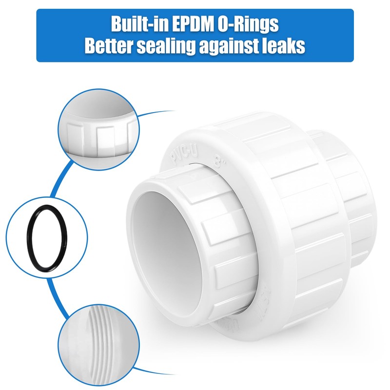 1 pcs 3 Inch PVC Union, Socket x Socket Schedule