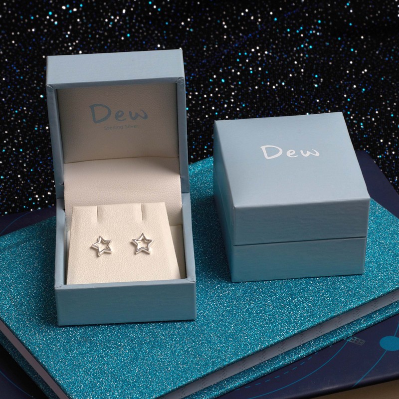Dew Sterling Silver Open Star Stud Earrings