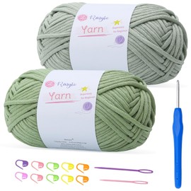 100gx2 Chunky Cotton Crochet Yarn with 4mm Hook, Soft Non-Split Thick Yarn for Amigurumi DIY Gifts, Home Decor, Beginner Projects (Avocado+Mint)