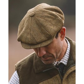 WALKER AND HAWKES - Men's Green Sage Derby Tweed 8-Panel Charlie Baker Boy Style Teflon Coated Cap - Light Sage - 2XL (61cm)