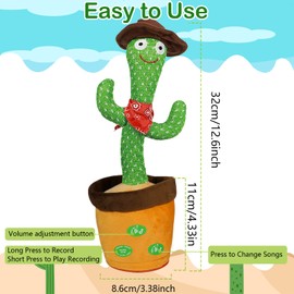 HICAS Talking Cactus, Cactus Toy, Singing, Dancing Cactus Plush Toy with 120 Songs, Repeats What You Say, Gifts for Children and Home Decoration