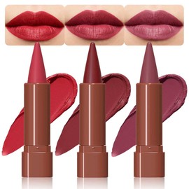 BINGBRUSH Matte Longwear No-Budge Lipstick Makeup,Highly Pigmented Color, Cheeky, Soft Matte Lip Cream Lightweight Lipgloss stick (06#&07#&09#, 3pcs)