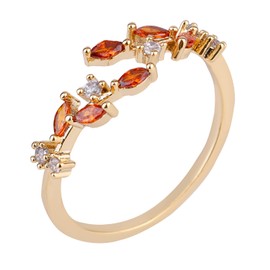 Mikovivi Cubic Zirconia Leaf Rings for Women, Delicate Adjustable Leaf Shape Open Ring with Jewelry Box Ideal Jewelry Gifts for Birthday Mother's Day Valentine's Day (Orange Red)