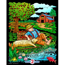 Stuff2Color Boy Fishin' - Fuzzy Velvet Coloring Poster for Kids and Adults - Arrives Uncolored - Great Indoor Coloring Project or Quiet Time Activity