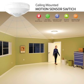 RAYZEEK 360 Degree Ceiling Mount Occupancy Sensor Switch, 8-12M High Sensitive Ceiling Motion Sensor,1600 Sq Ft Coverage,Commercial or Residential Automatic Sensing Solution,Neutral Wire Required