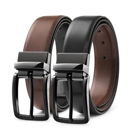 MILORDE Men’s Reversible Leather Belt for Casual Golf Dress Pants Shirts, Double Style - 2 Sides (Black/Brown - M901-38)