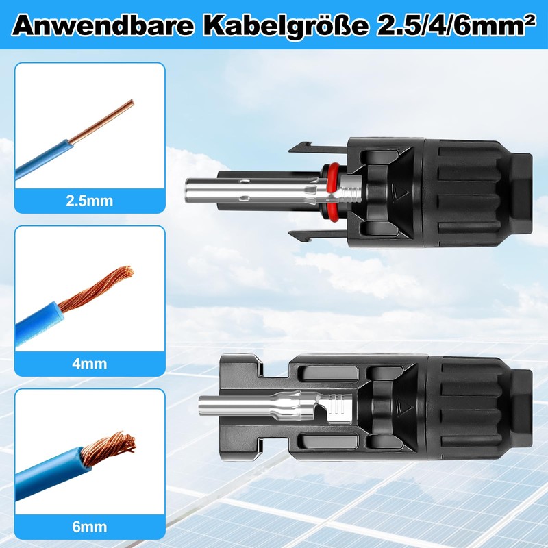 Solar Plug Set, Gruiqrd PV Solar Plug Male/Female Plug Solar