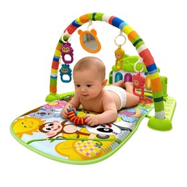 Raganet, Gimnasio de Actividades Musical para Bebé con Piano Didáctico Ajustable, Tapete Acolchado, 77x56cm, Arco con Sonajeros Desmontables y Luces, 