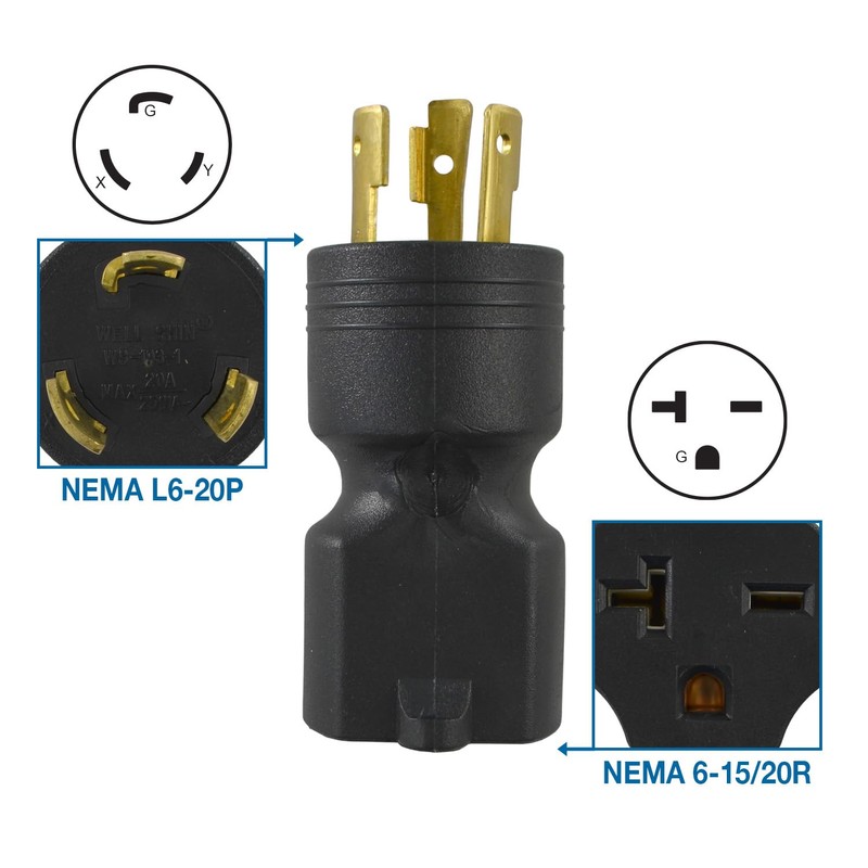 Conntek 30125 L6-20P to 6-15/20R Plug Adapter, 20 Amps 250
