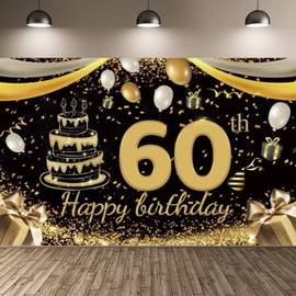 60th Birthday Decorations | 180x110cm Large Fabric 60th Happy Birthday Decorations Banner Backdrop | Birthday Photo Background 60th Birthday Gifts for Women Men (60th)