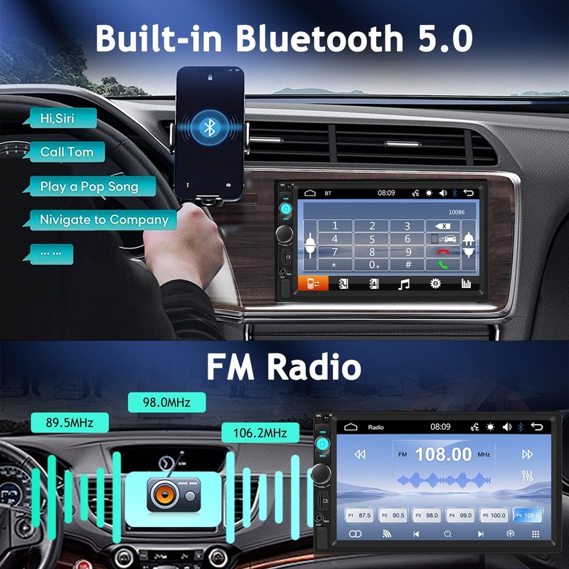 NHOPEEW 7 inch Double Din Car Stereo with Backup Camera,