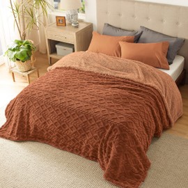 Bedsure Sherpa King Size Blanket for Bed- Fuzzy Soft Cozy Blanket King Size, Fleece Thick Warm Christmas Blanket for Winter, Orange, 108x90 Inches