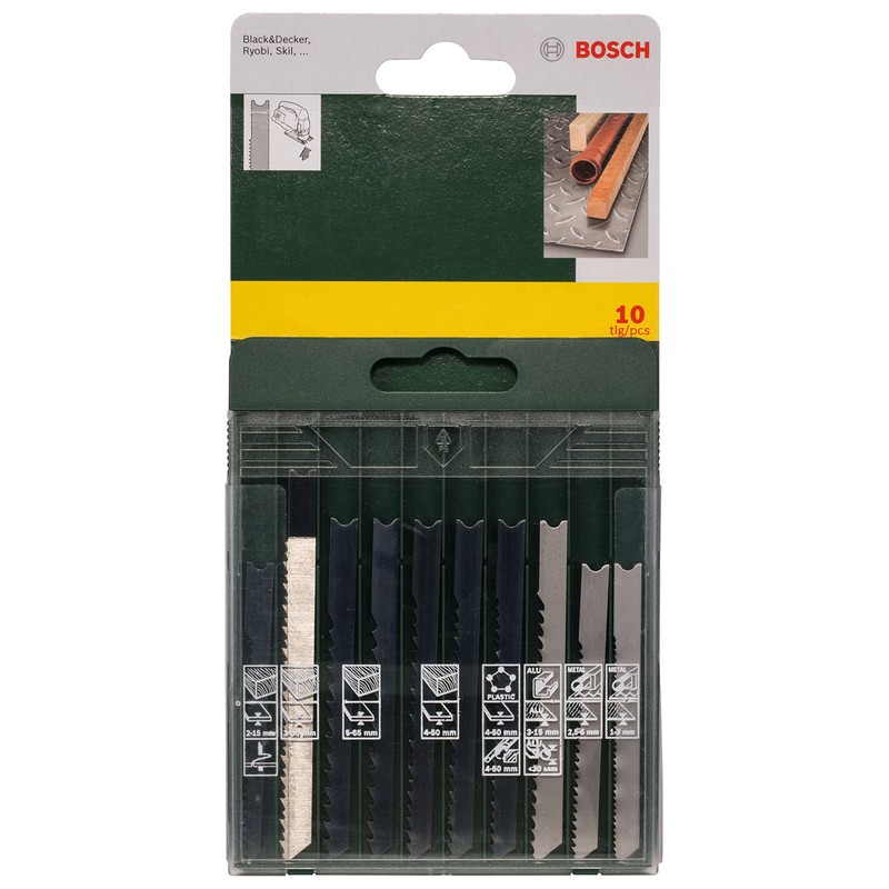 Bosch 2607019460 10-Piece Saw Blade Box, Wood/Metal/Plastic (U-Shank), Silver