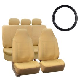 FH Group Car Seat Covers Full Set Royal Seat Cover-Universal Fit SOLID BEIGE,Automotive Seat Covers,1-Piece Front Seat Covers,Airbag Compatible,Split Bench Rear Seat Cover,Car Seat Cover for SUV,Sedan