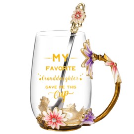 OEAGO Grandma Gifts from Granddaughter Tea Cup Birthday Grandparent Gifts Mothers Day Enamel Flower Glass Mugs from Grandkids Grandchildren