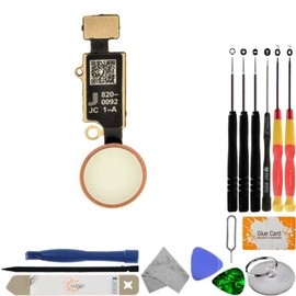 JC Home Button (No Bluetooth, No Jumper) for Apple iPhones (7 to SE (2nd Gen)) (White & Gold) with Tool Kit