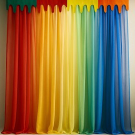 Hahafelt 5 Set Art Paint Party Decoration 79inch Rainbow Sheer Curtain for Classroom Paint Curtain School Colorful Splash Window Panel Backdrop First Day of School Playroom Decor