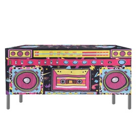 Lyreh 6FT Theme Tablecloth, 72x30x30in Disco Retro Radio Themed Table Cover Washable Table Cloth Polyester Rectangle 90s Desk Protector Hip Hop Party Decorations for Themed Events Birthday DJ Nights