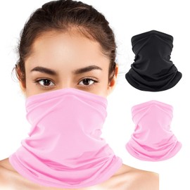 2Pack Cooling Neck Gaiter Face Cover Multifunction Headwear Elastic Tube Scarf Balaclava Snoods Face Mask Windproof UV Protection for Cycling Running Outdoor Sports for Men Women Black & Pink