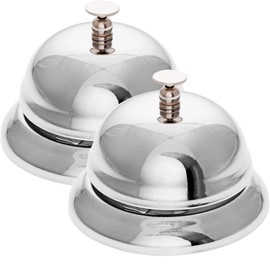 GRÄWE Set of 2 Stainless Steel Table Bells Diameter 8.5 cm, Bell for Counter, Teacher Bell, Table Bell, Loud Hotel Bell, Reception Bell, Service Bell, Bell