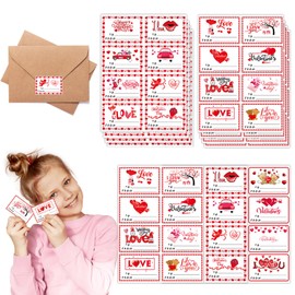 FANOST Valentines Day Stickers Gift Tags Labels for Gift Wrapping, 20 Sheets Self Adhesive Name Writable Seals Stickers for Kids Envelopes Valentine's Day Gift Exchange Package Party Decorations