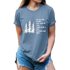 Womens Outdoor Hiking Graphic Tops Three Pine Trees Nature Forest Adventure Ladies T Shirts with Funny Positive Saying Short Sleeve Comfy Cotton Summer Workout Shirts,Blue XL