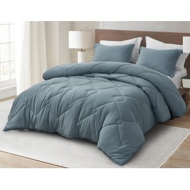 Chezmoi Collection Logan Dusty Blue Comforter Set King Size 3-Piece Soft Lightweight Stone-Washed Microfiber Comforter Set for All Season (1 Comforter 104x92, 2 Shams)
