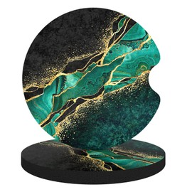 Aiawoxc Car Cup Holder Coasters, 2 Pack Universal Auto Anti Slip Insert Coaster with A Finger Notch, Cute Car Assecories for Women Men, Cup Mat for Most Interior, Luxury Teal Marble
