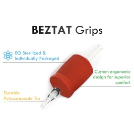 BEZTAT 30mm (6/5" Inch) Ultra Premium Clear Disposable Tubes w/Red Soft Silicone Grip- 15 Pack, Round Tip (14RT)