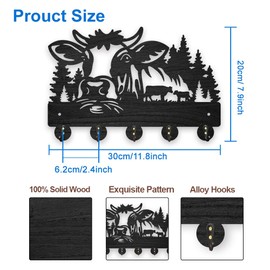 MAYJOYDIY Coat Hook Cow Forest Motif Wall Mount Calf Natural Tree Wood Key Holder for Wall 30 x 20 cm Wall Hook for Hanging with 5 Hooks Made of Alloy for Entrance Area Gift
