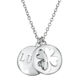 Qina C Sterling Silver 4 Leaf Luck Clover Charm Pendant Rolo Chain Necklace, 16" + 1" Extender