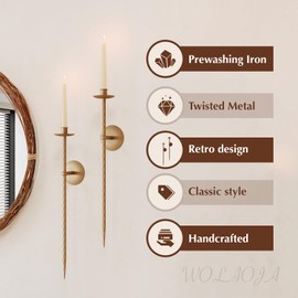 Candle Wall Sconce Set of 4, Large Twisted Wall Mount Metal Brass Holder Sconces Decor for Living Room Farmhouse Fireplace Wedding 23.5"