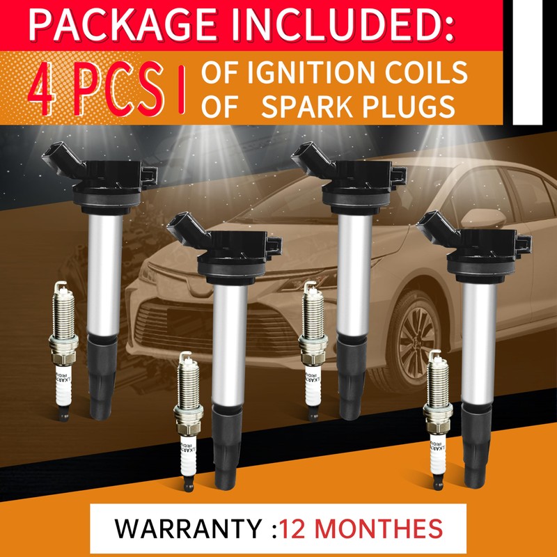UF596 Ignition Coil & Spark Plug: 4-Pack Combo Replaces OE