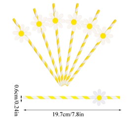 CONGGUAN 20 PCS Daisy Paper Straw Disposable Daisy Flower Decorative Party Dringking Straw co Friendly Disposable Drinking Straws for Parties Weddings Baby Showers Vibrant Floral Design