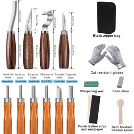 Sttargxing Wood Carving Tools Set,Detail and Hook Carving Knife Kit for Beginners,Trimming Knife for Spoon Bowl Cup Woodwork,Round handle design and 6pcs SK2 Carbon Steel Wood Carving Knives（10pcs）