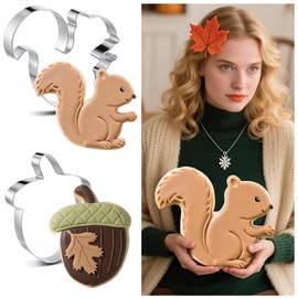 Teenyyou 2 Pcs Large Thanksgiving Cookie Cutters 8" Extra Large Squirrel and Acorn Shaped Stainless Steel Giant Cookie Cutter for Thanksgiving Day Holiday Baking