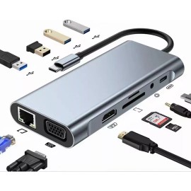 GOMITA 11 En 1 Usb-c To Hdtv +vga+lan+usb+tf+sd+pd+audio