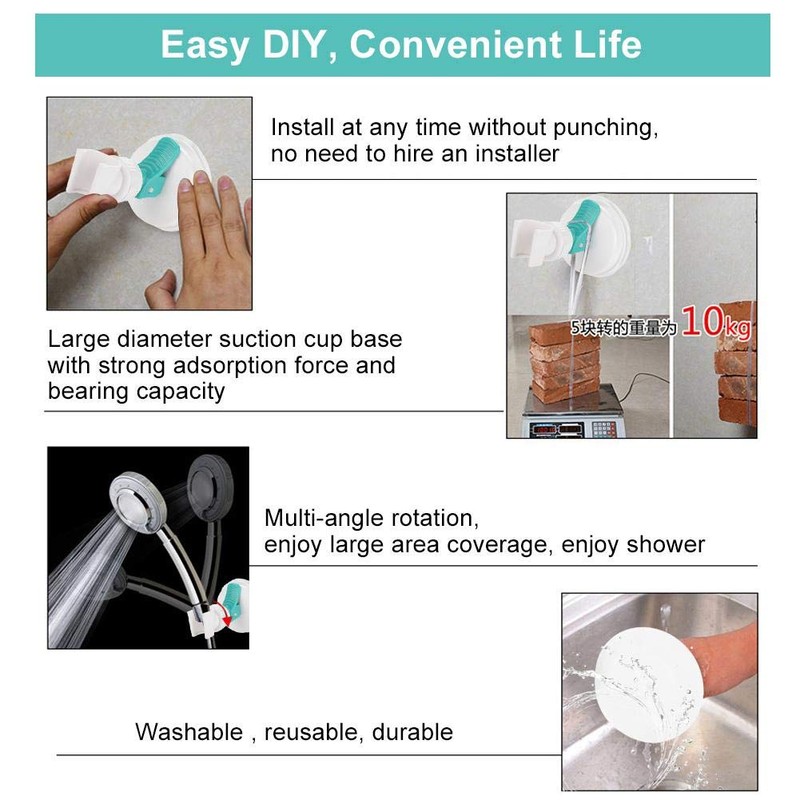 Adjustable Wall Attachable Shower Head Holder - Strong Suction Cup