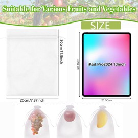 100Pcs Fruit Protection Bags 8x12 inch, White Fruit Net Bags, Small Mesh Netting Cover with Drawstring Protectors Pest Barrier for Mangoes Tomatoes Trees Veggies Garden (100)