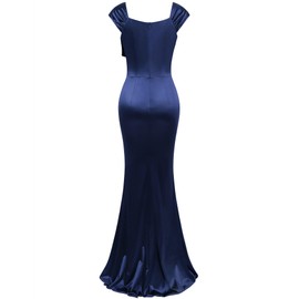 MUXXN Women's Cap Sleeve Gowns and Evening Dresses Square Neck Maxi Long Satin Vintage Prom Dress Navy Blue XL
