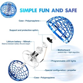 MERRYHOME Flying Orb Ball Toys: 360°Rotating Hand Controlled Drone Orbit, 2025 Cool Toys, Gifts for 6 + Year Old Kids (Blue，3.3 inches)