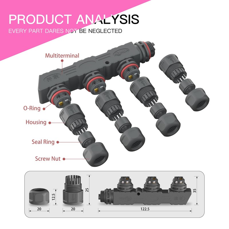 AOHUA M16 IP68 Waterproof 4-Way Junction Box (2-Pack) - 2