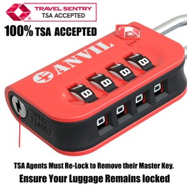 ANVIL TSA Approved Luggage Lock - 4 Digit Combination, 10,000 Combinations, Easy-Read Password Window, Travel Lock for Suitcases, Backpacks, Gym & Student Lockers, Baggage (Orange 2 Pack)
