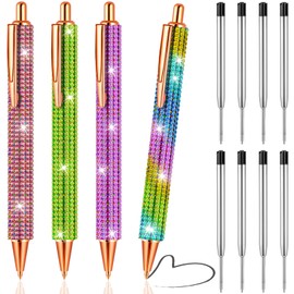 HFWTWPY Bling Pens for Women - 4Pcs Colorful Rhinestone Glitter Pens & 8Pcs Black Ink Retractable Refills for Gifts and Office Supplies (0.7mm)